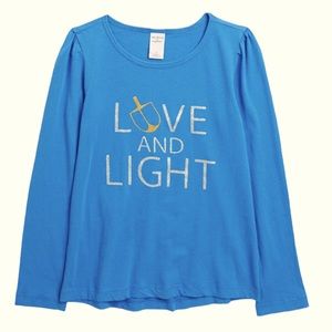 Blue Sparkle Hanukkah Holiday Long-Sleeve Tee Girls Size XL 14/16